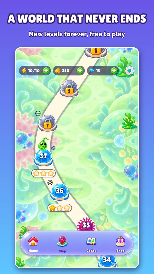 The level map winding up through the zones
